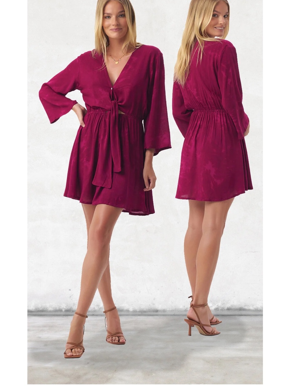 Khush Nayana Magenta Tie-Front V-Neck Mini Dress